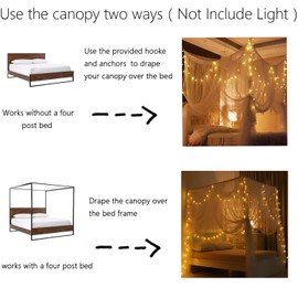 Mosquito Net for Double Bed 4 Corner Post Elegant Mosquito Net Bed Canopy Set, Stick Hook & Profession Rope for Net, Screen Netting Canopy Curtains, Full/Queen/King (White)