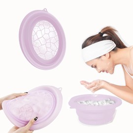 Konbison Face Ice Bath Bowl Mold With Built-In Icetray, Portable Foldable Silicone Dipping Water Facial Cold Immersion Therapy Plunge Ice Bowl For Face Ice Bath Holder For Home And Travel (Purple)