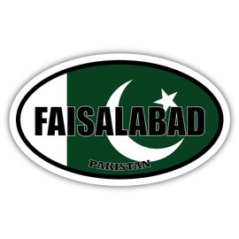 8.5x14 inches Large Faisalabad Pakistan Flag Oval Sticker Construction Machine, Car, Truck, Locker, Wall, Window, Luggage