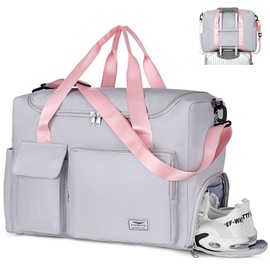 FIORETTO for Easyjet Airlines Cabin Bag 45x36x20 Underseat Travel Duffle Bag Holdall Tote Carry on Luggage Holdall for Women and Men with Shoulder Strap Grey&Pink