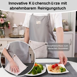 Pursufect Apron with Microfibre Cleaning Cloth & XL Pocket Waterproof for BBQ Cooking Baking Cooking Apron Kitchen Apron Women Men Grey, gray