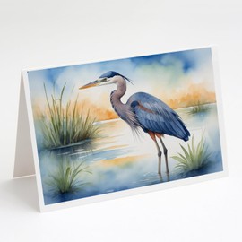 Caroline's Treasures Blue Heron Emerging as the day fades Greeting Cards Pack of 8 Blank Cards with Envelopes Whimsical A7 Size 5x7 Blank Note Cards
