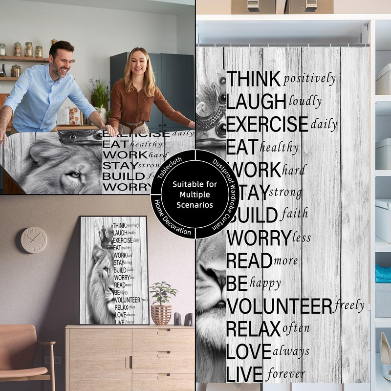 Visioun Lion Motivational Inspirational Quotes Shower Curtain for Bathroom 72W*72H