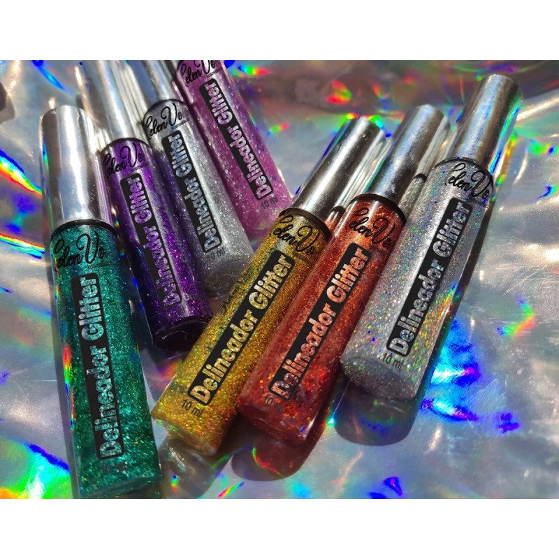 Helen Von Kosmetisch Delineador Glitter Líquido Larga Duración Brocha Purple