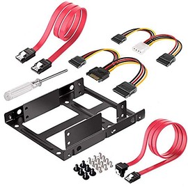 Qook 2x 2.5 Inch SSD to 3.5 Inch Internal Hard Disk Drive Mounting Kit Bracket(SATA Data Cables and Power Cables included)