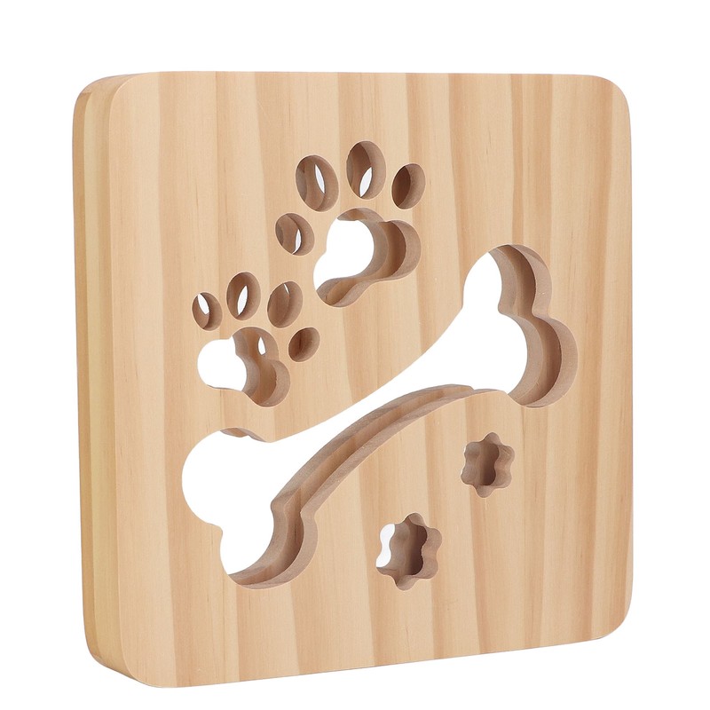 3D Night Lamp Bone Paw Print Pattern Hollow Design Wooden