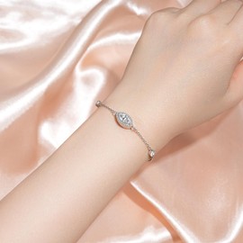 Urn Bracelet for Ashes for Women Sterling Silver - Oval Cubic Zircon Cremation Bracelets Memorial Jewelry Bereavement Abalone Shell Keepsake Pendant Locket Gifts for Loss of a Loved One