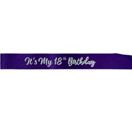 Purple It's My 18th Birthday Sash Funny 18th Birthday Sash 18th Birthday Gifts for Girls with Glitter Letter Silver