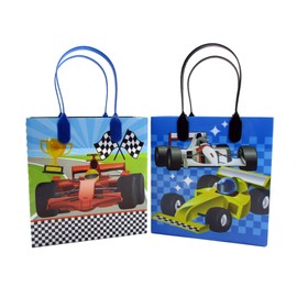 TINYMILLS Race Car Party Favor Gift Bags, Set of 12, Reusable Plastic Treat Bags with Handles