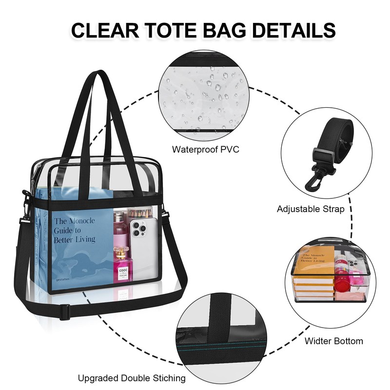 Clear Tote Bag for Stadium Events 12×6×12 Clear Crossbody Bag
