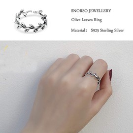 SNORSO Adjustable Sterling Silver Olive Branches Leaves Engagement Wedding Ring for Girls Women