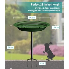 Garbuildman Extra-Large Freestanding Birdbath Bowl, Detachable Decoration Spa with Metal Stake Stand & Birdfeeder for Outdoor Garden, Oval Style, Green