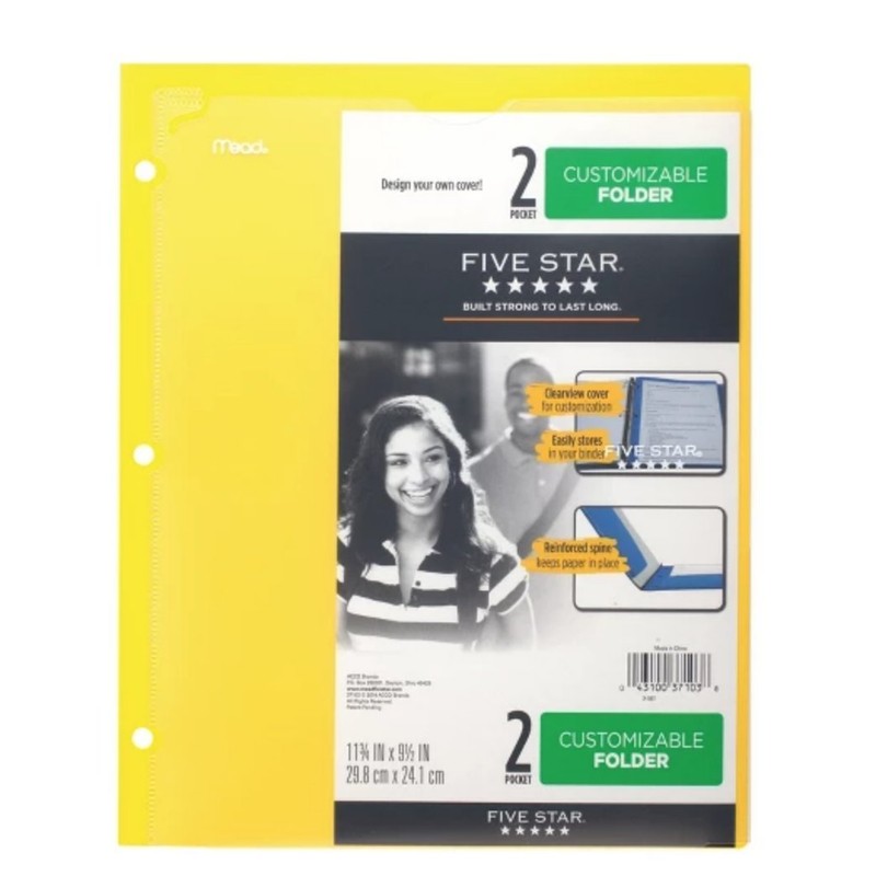Five Star Customizable Plastic Folder 2 Pocket - Color Will