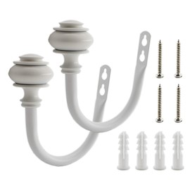 2 Pack Curtain Holdback Hooks, ULIFESTAR U-Shaped Hook Wall Mounted Curtain Tieback Hook,Decorative Window Curtain Holdbacks for Drapes Metal Curtain Holder Curtain Accessories Round White