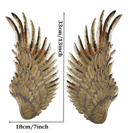 Large Angel Wings Sequin Patches Iron on Sew on Appliques Embroidered Motif for DIY Clothes (Gold)