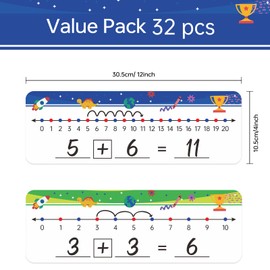 32 Packs Numbers Line Dry Erase Board Cards, 4"x12" Double Sided Numbers Line Dry Erase Board, 0-10 on one Side and 0-20 on The Other Side; Classroom Must Haves Home Desktop Portable Math Whiteboards