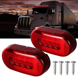 Nifeida 2Pcs 4x2" Oval Red LED Side Marker Light 10 Diodes Surface Mount Waterproof Clearance Lights For RV Trailer Truck Camper Identification Light, Black Base