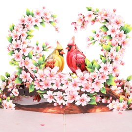 Cardinal Couple Pop Up Valentines Day Card, 3D Love Birds Anniversary Cards, Pop-up Birthday Card, Mothers Day Cards, All Occasions for Wife Her Husband Him Her Couple Parents Boyfriend Girlfriend