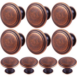 YOIPE Pack of 10 Flat Round Shape Drawer Pulls Red Antique Brass Furniture Cupboard Zinc Alloy Dresser Knobs Door Window Pull Handles Cabinet Hardware for Closet Wardrobe Pulls with Screws