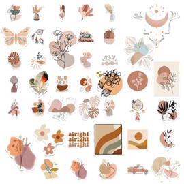 50 Pcs Boho Sticker Stickers, Vintage Stickers Aesthetic Set, Scrapbook Accessories for Laptop, Suitcase, Skateboard, Water Bottle, DIY