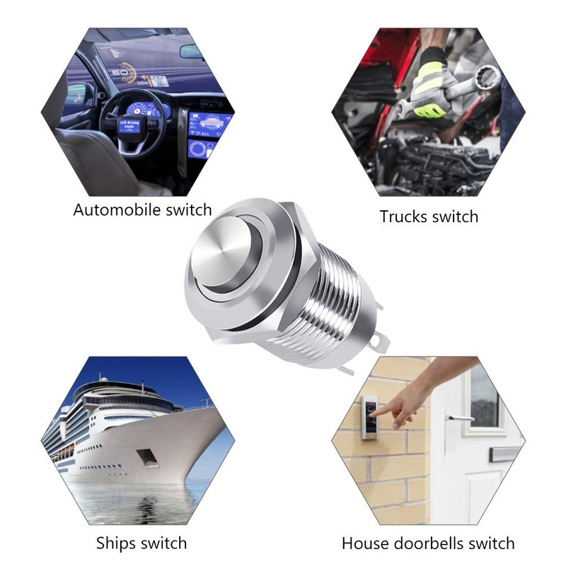 Keenso Car Momentary Push Button, 4-Pin 1NO 12 mm LED