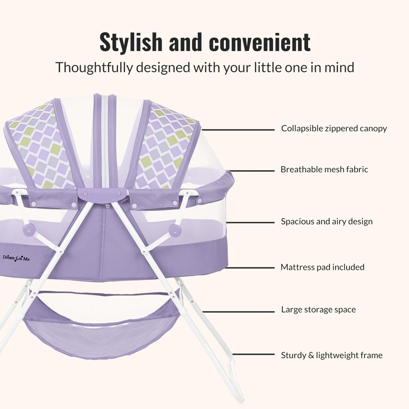 Dream On Me Karley Bassinet in Periwinkle, Lightweight Portable Baby