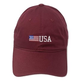 USA US American Flag United States America Patriotic Relaxed Polo Hat Cap Maroon