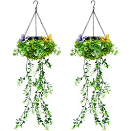 TEZKOLES TEZKOLES 2 Pack Outdoor Garden Artificial Plants Solar Hanging Lights with 66 LED Fairy Lights, IP65 Waterproof, Perfect Decor for Patio, Yard, Porch, Gazebo, Wedding Party Atmosphere & Gift Idea
