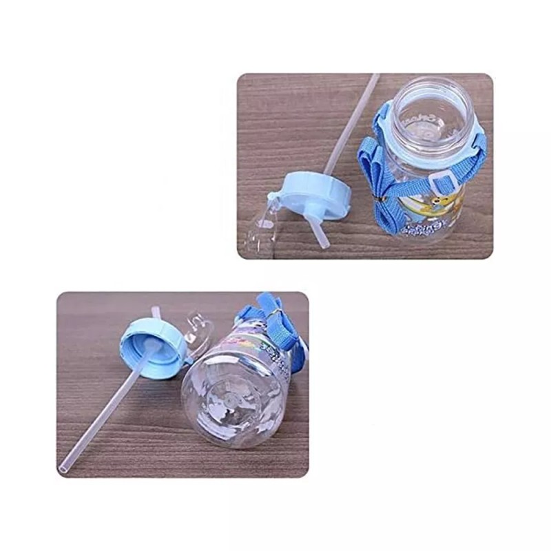 Pororo kids water bottle with straw and strap, BPA Free,
