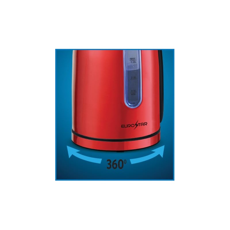 EUROSTAR EKS12RD 1.2L Stainless Steel Electric Kettle, Red