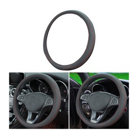 CGEAMDY Car Steering Wheel Cover, Microfibre Leather Steering Wheel Cover, Sport Non-Slip Universal Steering Wheel Cover, Steering Wheel Cover, Genuine Leather, Anti Slip (Black + Red Line)