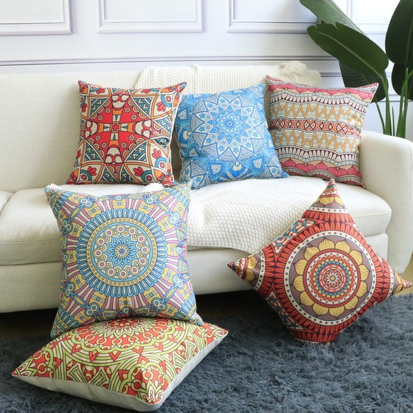 Hodeacc 6 Pcs Modern Bohemian Mandala Cushion Covers 45 x