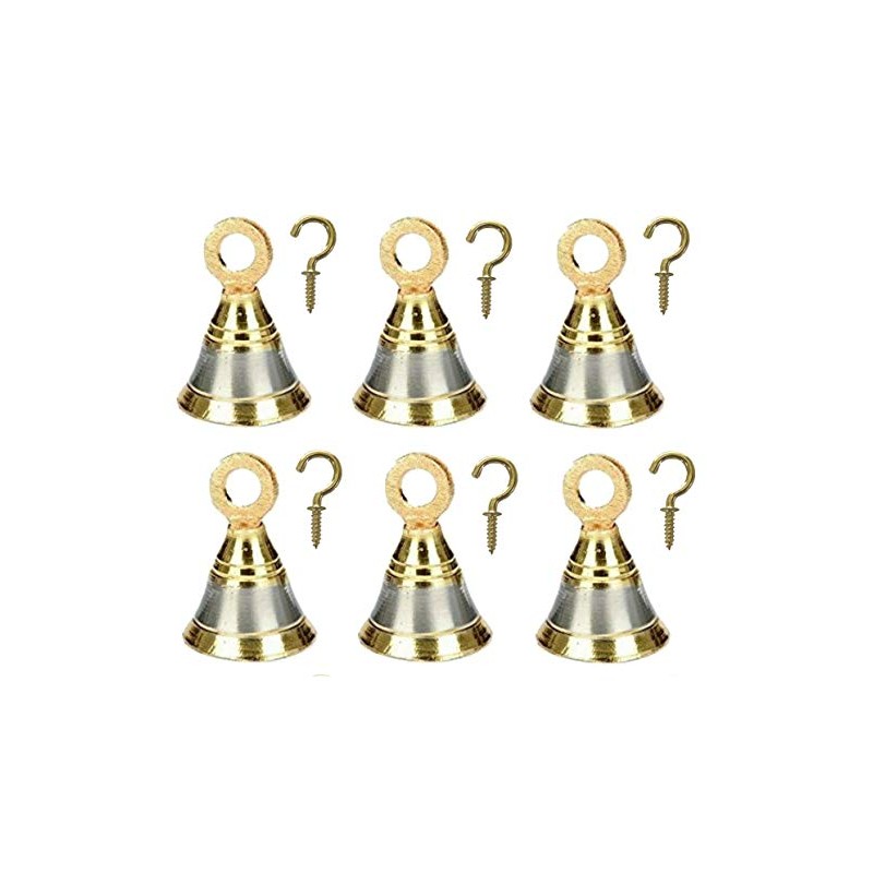 UAPAN Brass Pooja Bell with J Hook (Pack of 6,
