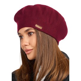 Braxton Burgundy Beret - Warm Lined Wool Angora Knit Berets - French Paris Hat for Women