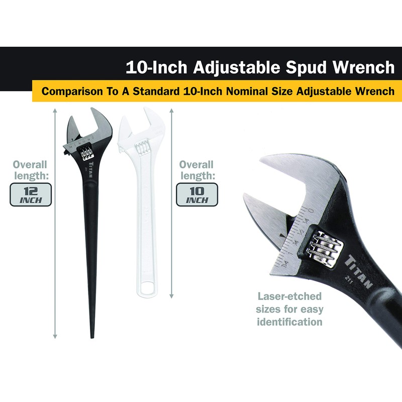 Titan 211 Adjustable Construction Spud Wrench, 10-Inch