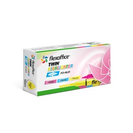 flexoffice 12 Pack Yellow Yellow Highlighter Highlighter Markers Twin Type 1.0mm/4.0mm Quick Dry Smudge Free for School and Office