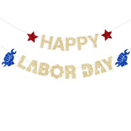 FHGG Happy Labor Day Decoration Banner Glitter Gold USA Patriotic for Home School Office Party Supplies American Holiday Patriotic Independence Day