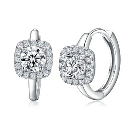 DAYBYDAY Cubic Zirconia Huggie Earrings for Women Created Diamond Small Hoop Earrings 925 Sterling Silver CZ Huggie Hoop Earrings Cushion Shaped Gemstone Huggy Earrings