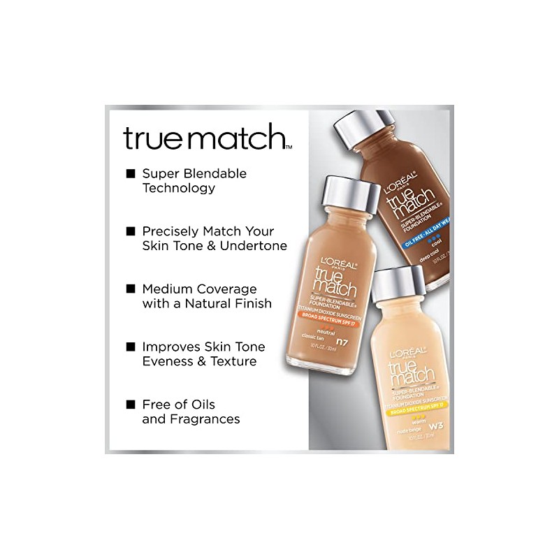 L'Oreal Paris Makeup True Match - Base líquida supermezclable, color