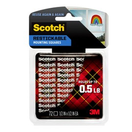 Scotch Restickable Squares, 0.5"x0.5", 72 Count, Clear Double-Sided Mounting Pre-Cut Squares, Remove Cleanly, Photo-Safe Adhesive, Mess-Free Application (R103)