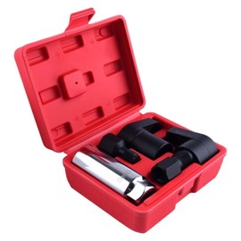 LEONTOOL 5pcs O2 Lambda Sensor Socket Thread Chaser Set, 3/8 Inch 1/2 Inch Drive x 7/8 Inch 22 mm, Forged CR-V Steel Automotive Offset Lambda Sensors Wrench Remover Tool