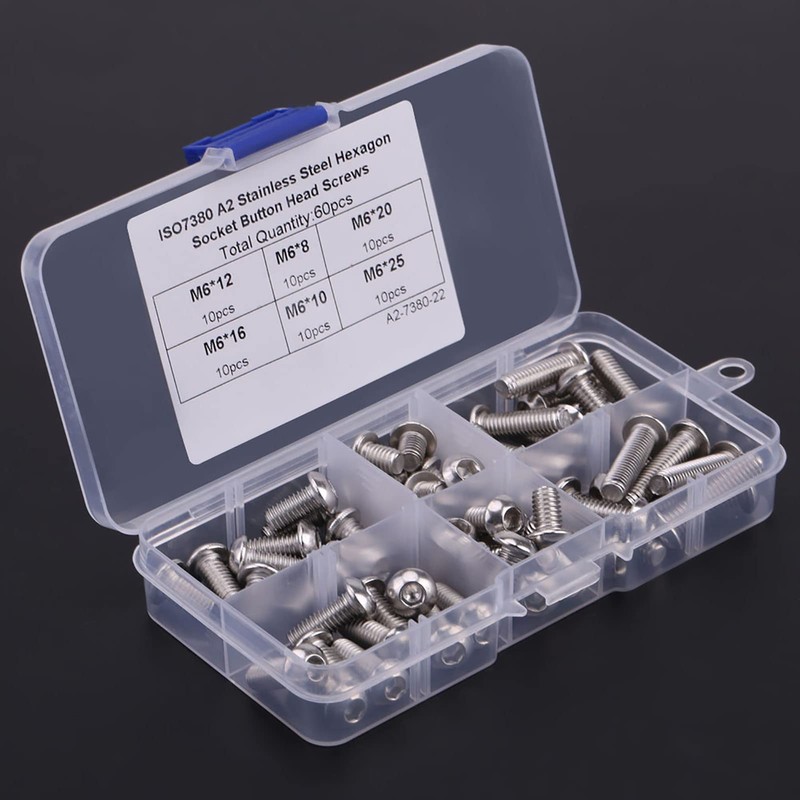 Button Head Screw Set, 60PCS Stainless Steel M6 Button Head