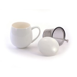 McEntee’s Tea Mug with Lid and Stainless Steel Infuser [350ml] (White) – Tea Set for One - for Office and Home Use - McEntee’s Tea’s it’s Like a “Hug in a Mug”