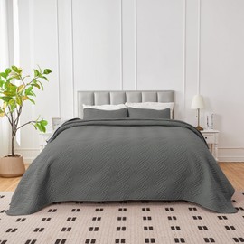 U-NICE HOME 3-Piece Quilt Set Full/Queen Size for All Season with Pillow Shams, Reversible Bedspread/Coverlet/Bedding Decor-Soft, Lightweight, Dark Grey/Light Grey