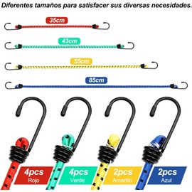 12 Piezas Tensores Elásticos con Gancho, Cuerdas Elásticas con Ganchos, Surtido de Cuerdas Elásticas Premium, Cinchas, para Outdoor, Amarre de Equipaje, Cuerda Paralonas, Portaequipajes