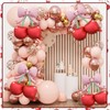 4 palloncini rosa con fiocco e ciliegie rosse, decorazioni per