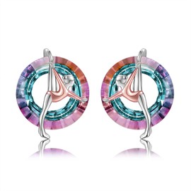 925 Sterling Silver Gymnastics Stud Earrings: Heart Gymnastics Gifts for Women Round Crystal Gymnast Stud Earrings Fashion Jewelry Gift for Daughter Niece (Crystal Gymnastic Earrings)