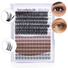 Serendipity Life D Curl Individual Lashes, Thin Band Cluster Lashes, Volume Lash Clusters,Includes Fluffy and Natural Styles