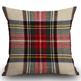 Smooffly Plaid Cushion Cover 18x18 inch, Scottish Tartan Red and White Wool Plaid Pattern Symmetric Square Print Double Sided Decorative Pillow Case Throw Pillow Cover 45 x 45 cm