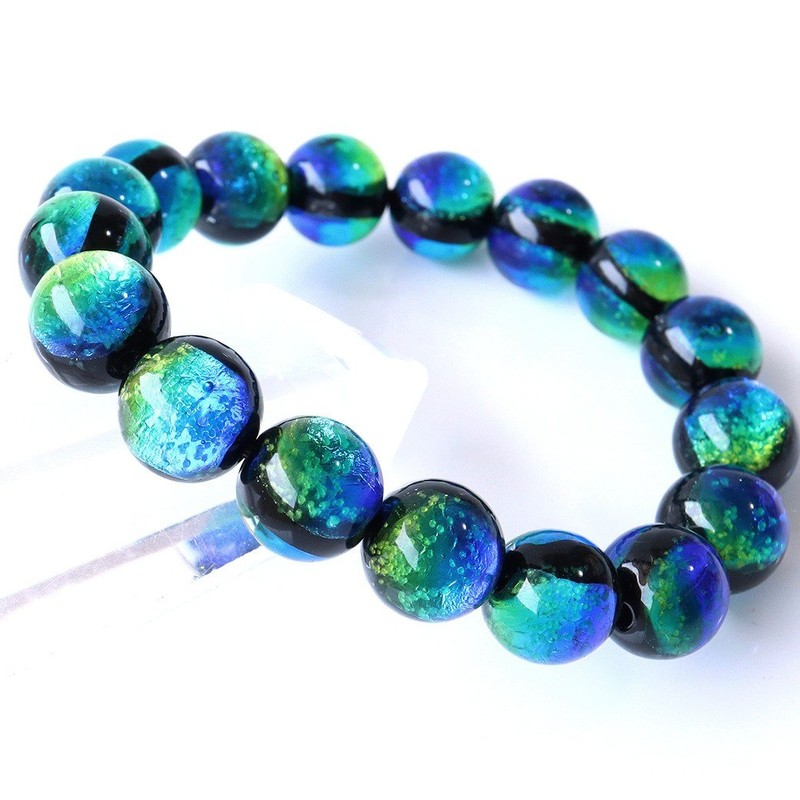 Gold Stone Keramarin Firefly Glass Bracelet, 0.5 inches (12 mm),